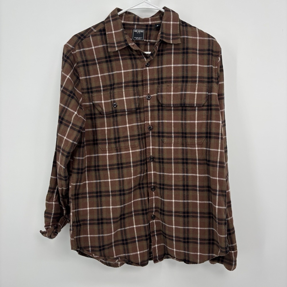 Todd Snyder Brown Flannel Shirt Men's Size Medium Cotton Linen Button Up